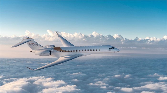 Bombardier Global 7500 long range jet view 1 for Dallas charter
